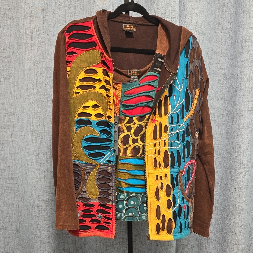 Rising International Hoodie and Tank Set, Patchwork , Hippie Size XXL, 2 Piece